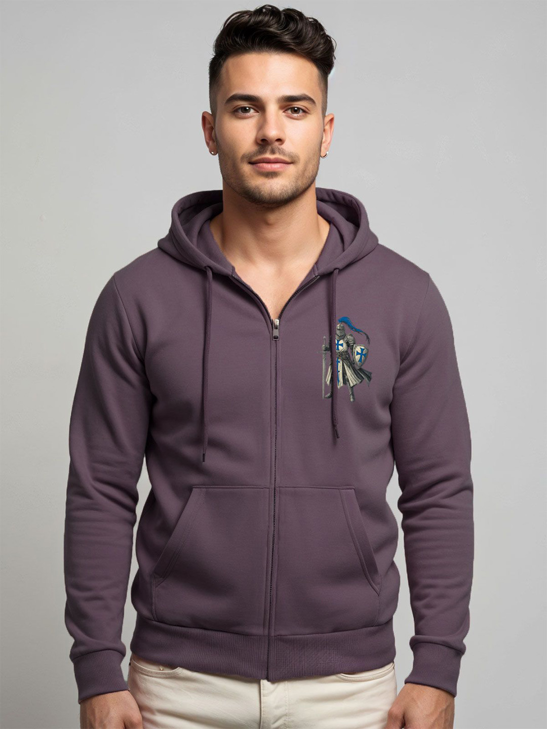 ADRO Men Printed Regular Fit Zip-Up Hoodie Sweatshirt