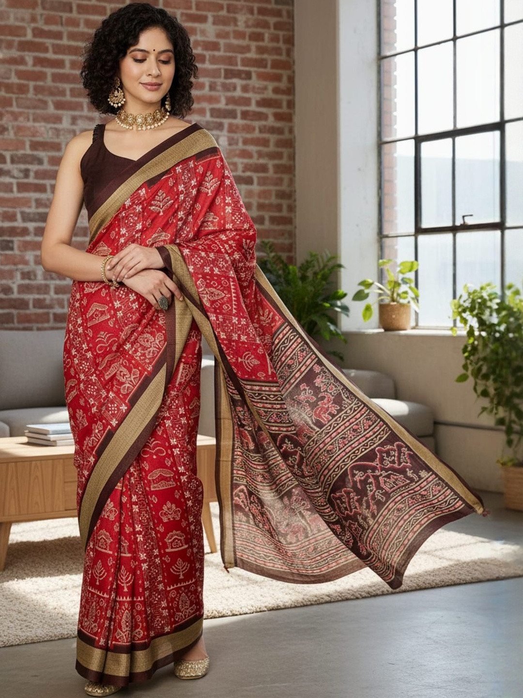 Anouk Rustic Ethnic Motifs Silk Blend Handloom Sambalpuri Saree
