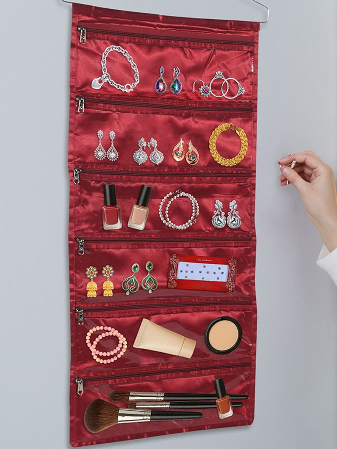 Kuber Industries Maroon Makeup Pouch Bag with 6 Compartments