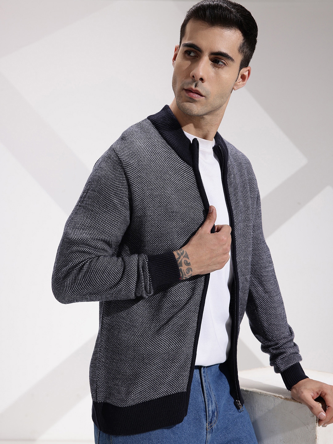 INVICTUS Self-Design Mock Collar Cardigan Sweater