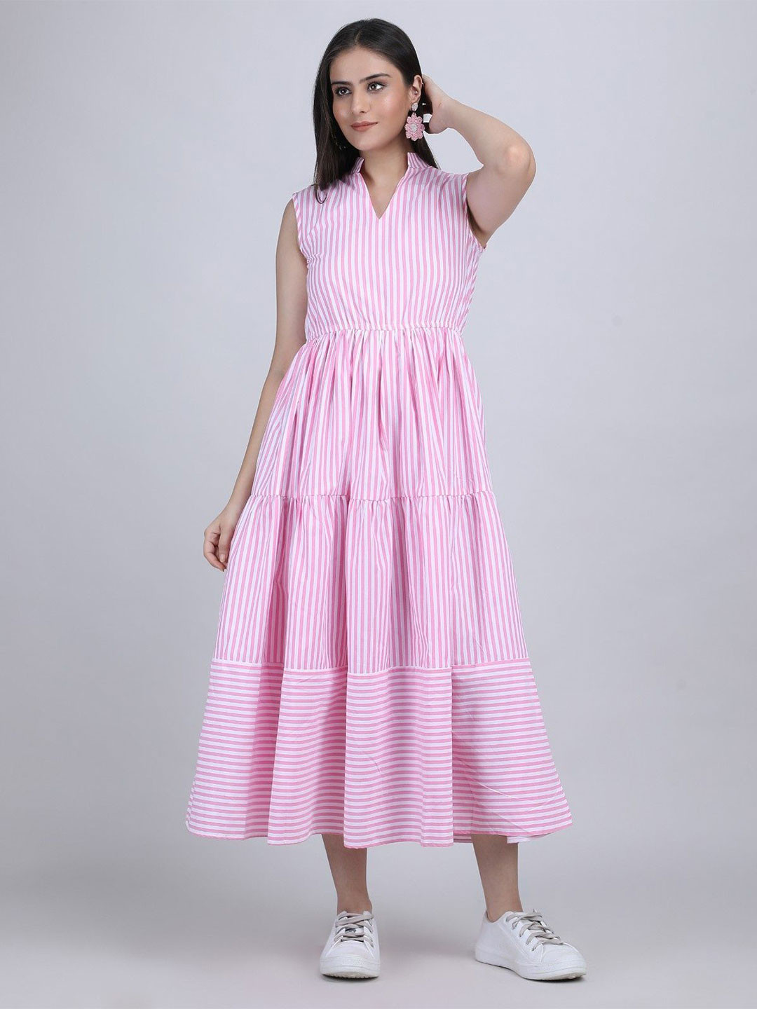 THE BEHRUZ THEORY Striped A-Line Midi Dress