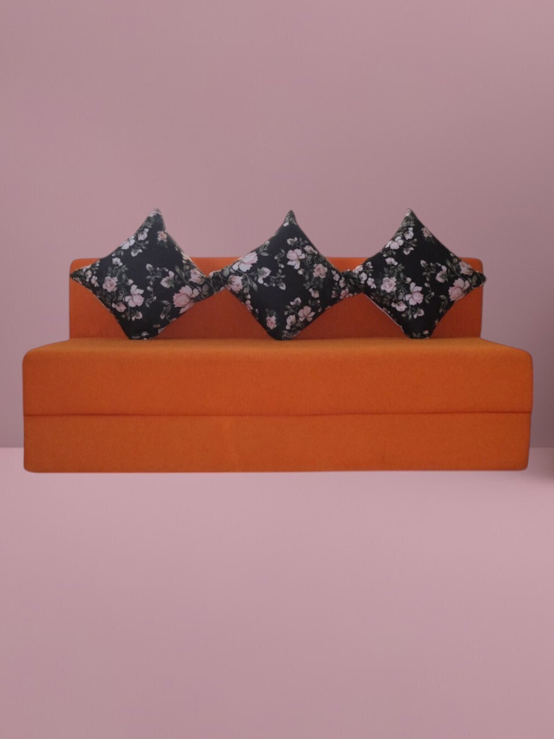FRIENDS LIFE Orange & Black 3 Seater Comfort Sofa Cum Bed With Pillows