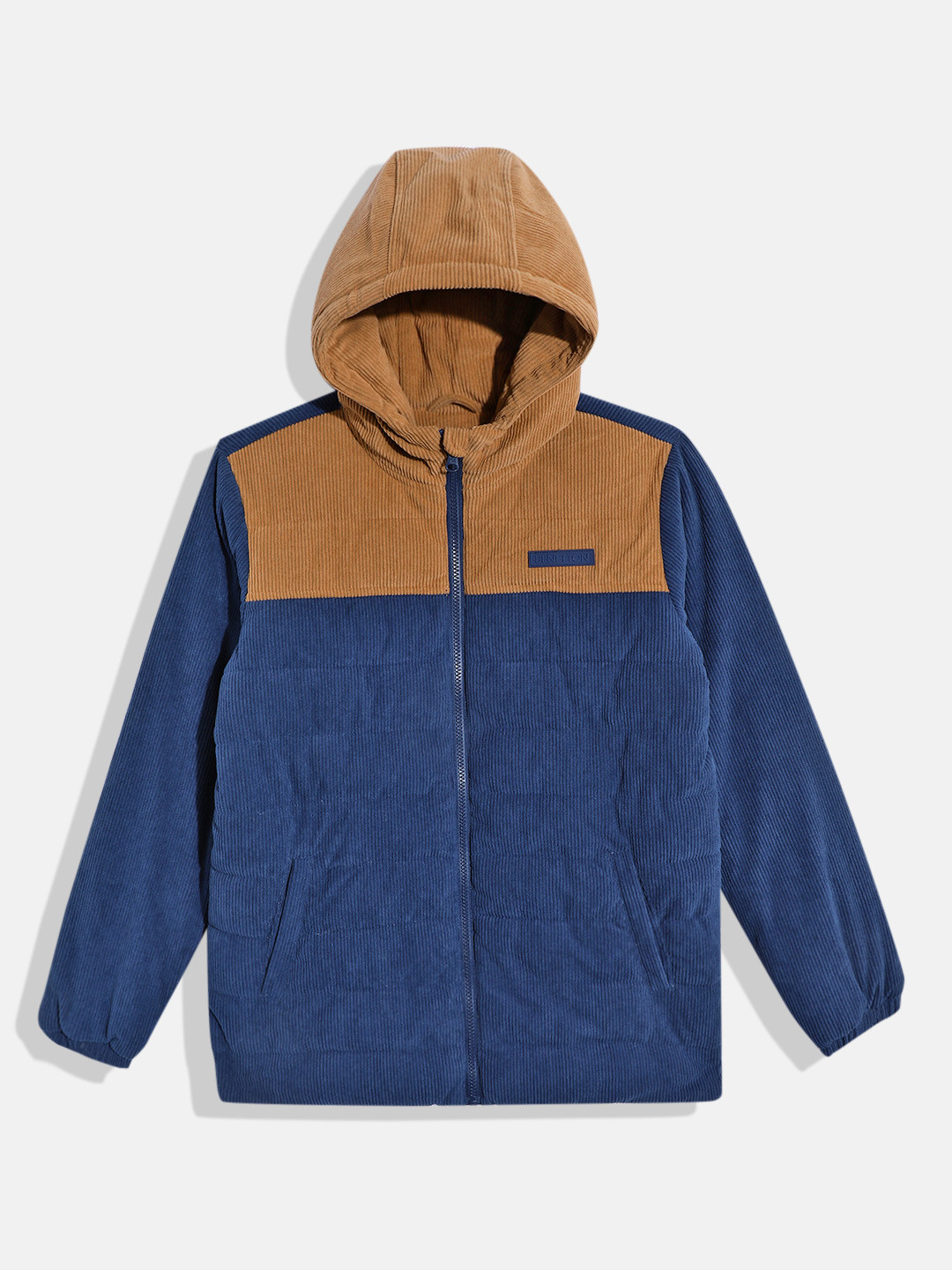 United Colors of Benetton Boys Hooded Colourblocked Corduroy Jacket