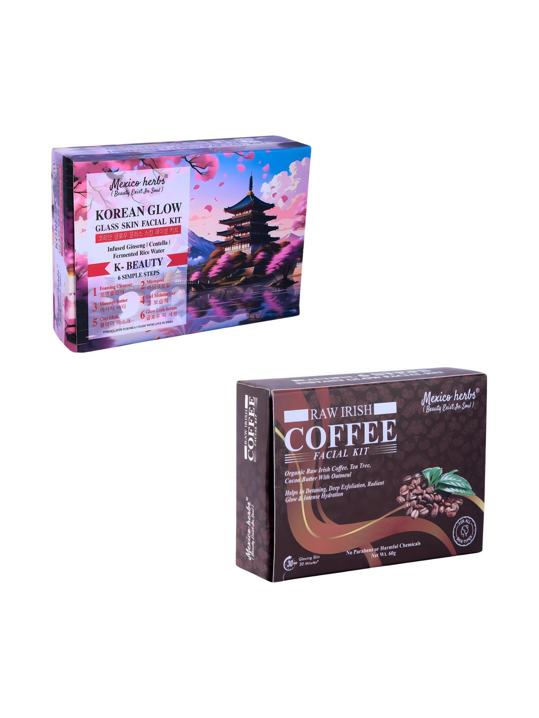 Mexico herbs Set Of 2 Korean Glow  Glass Skin & Coffee Facial Kit - 10 g Each