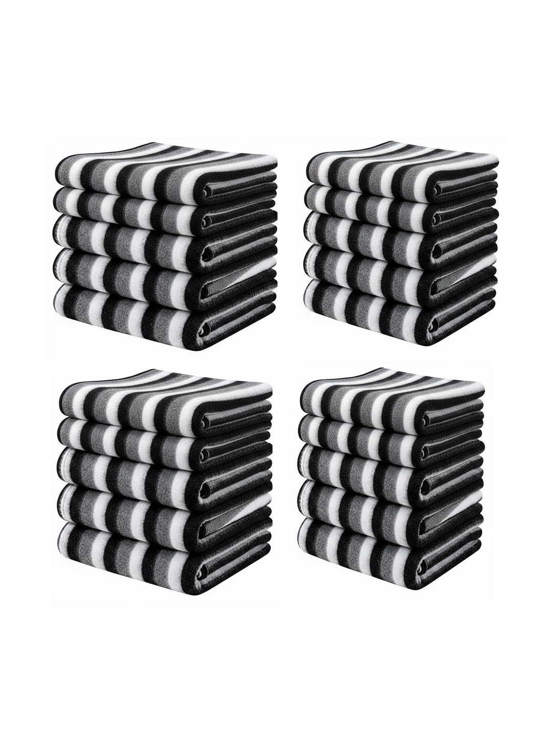 Aura Set Of 20 Black & White Striped Fleece Mild Winter 120 GSM Blanket