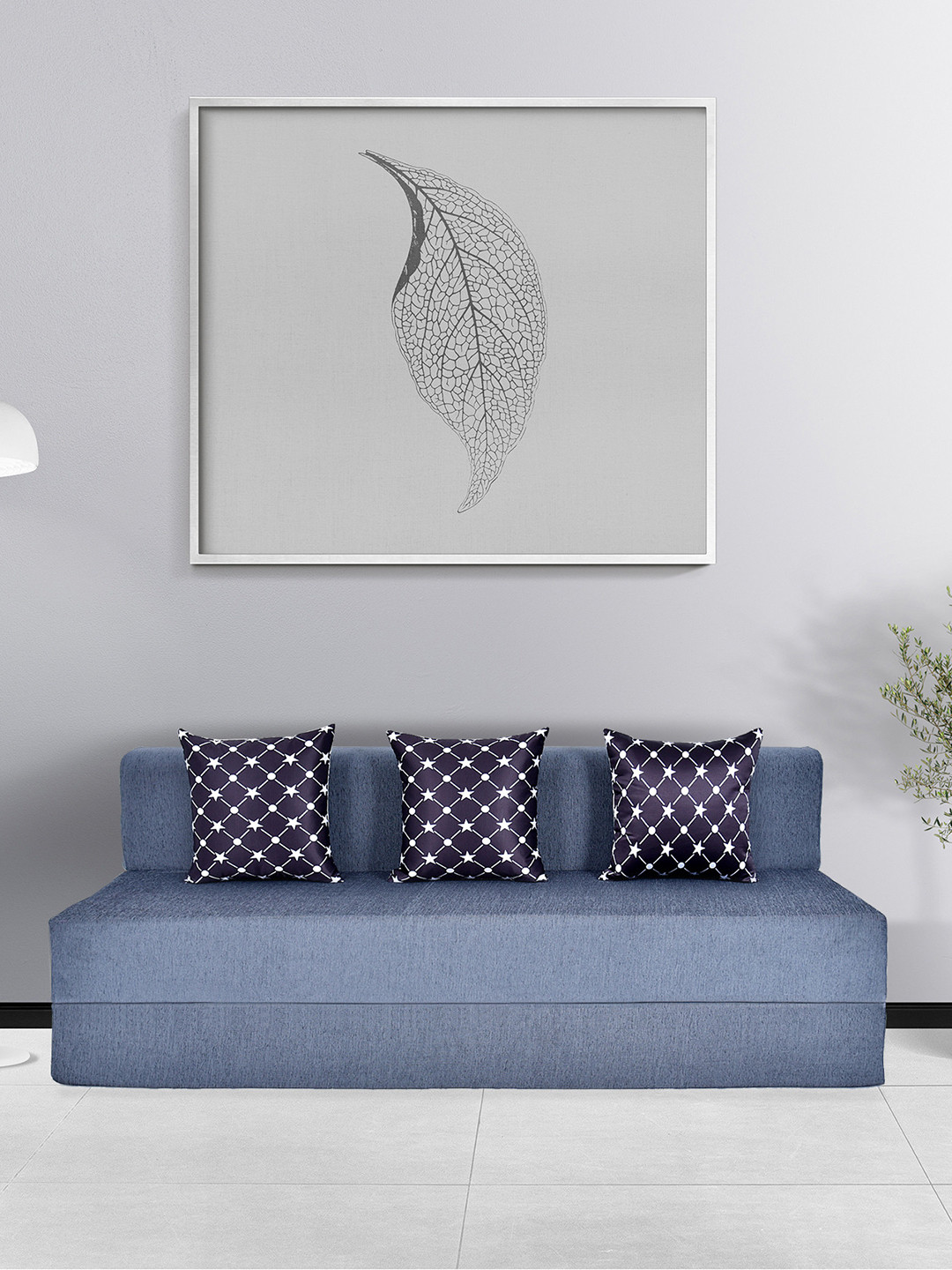 FRIENDS LIFE Grey 3 Seater Matte-Finished Comfort For All Sofa Cum Bed With 3 Pillows