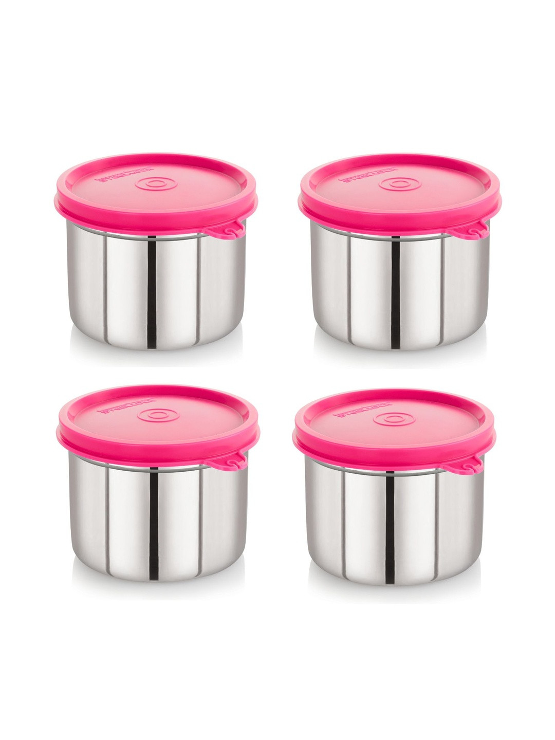 STEELLOCK Pink Stainless Steel Leak Resistant 4 Pieces Flip Top Canisters 350 ml
