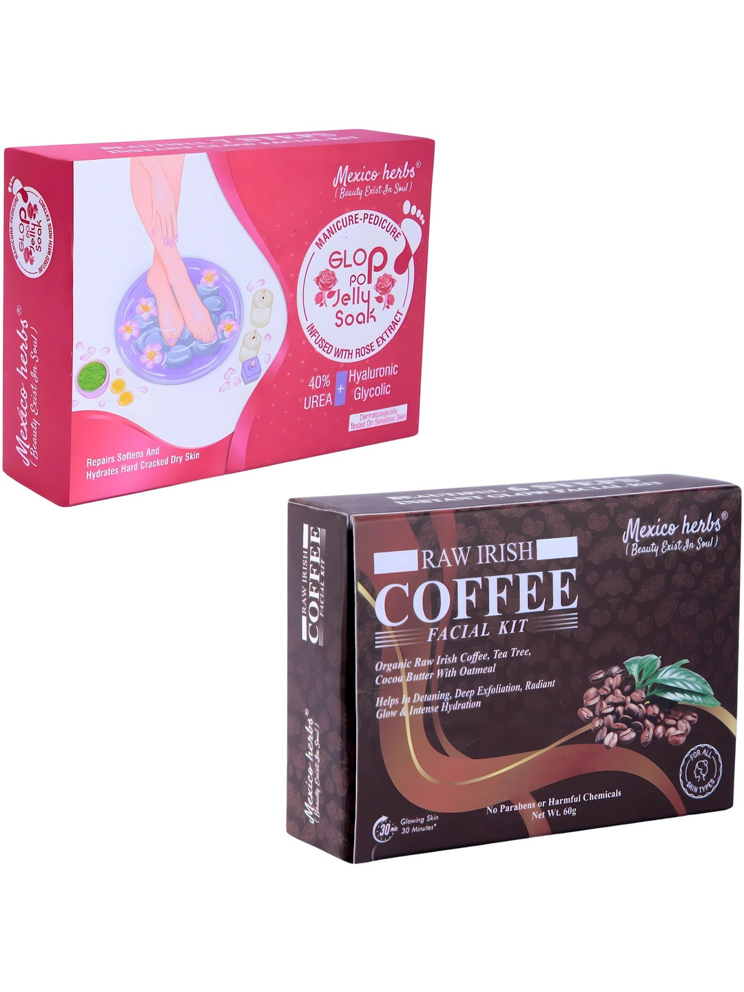Mexico herbs Set Of 2 Glop Pop Manicure & Pedicure & Coffee Facial Kit - 60 g Each