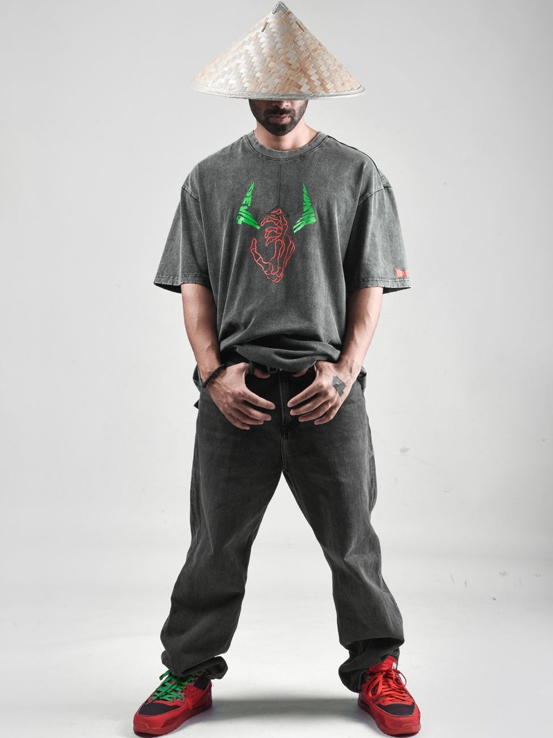 Xenpachi Men Chainsaw Anime Devil Hunter Printed Oversize Drop Shoulder Tshirt