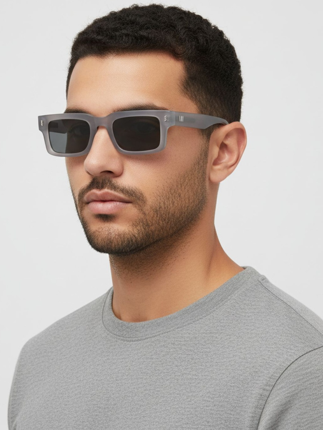 goglassic Lucifer Unisex Full Rim Gunmetal-Toned Rectangle Sunglasses LUCIFER-GREY-BLACK