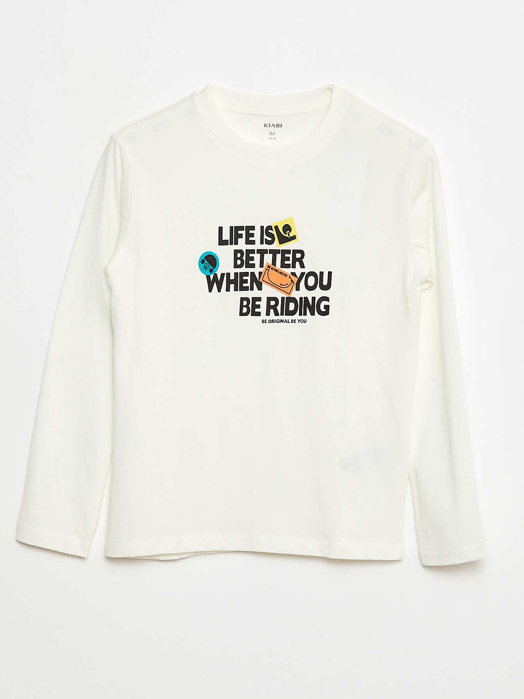 KIABI Boys Typography Printed Round Neck Long Sleeve Pure Cotton Tshirts