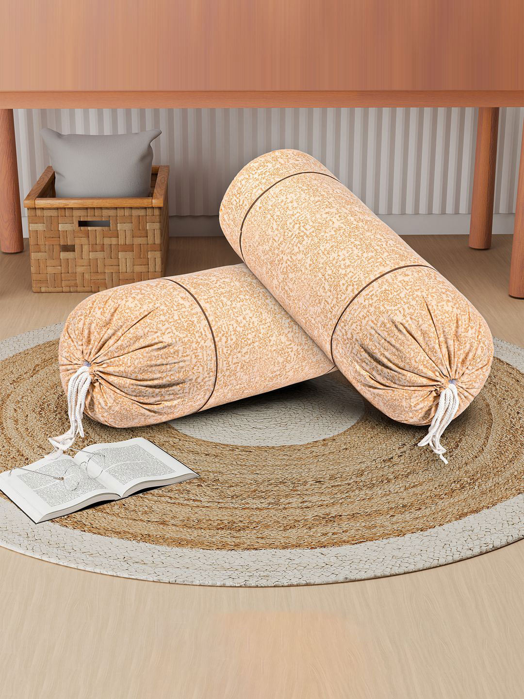 Kuber Industries 2Pcs Printed Cotton Round Side Bolster Covers With Dori