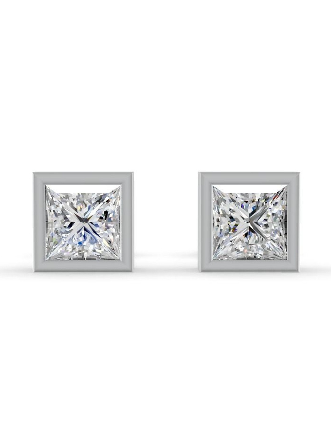 Forever Jewels 14K White Gold Plated 4Ct Princess Cut Moissanite Bezel Set Studs