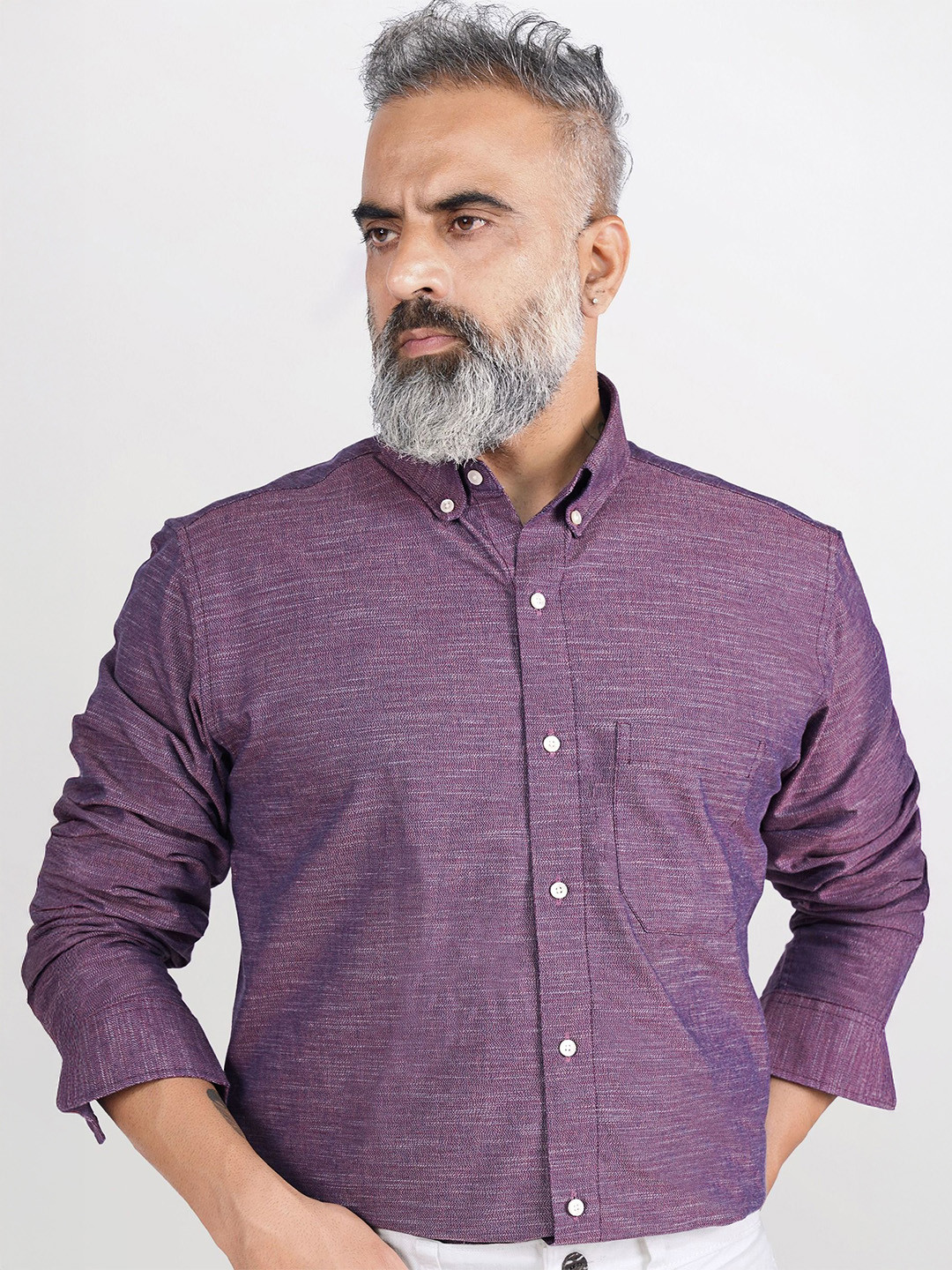 FRENCH CROWN Men Button-Down Collar Long Sleeves Standard Cotton Casual Shirt