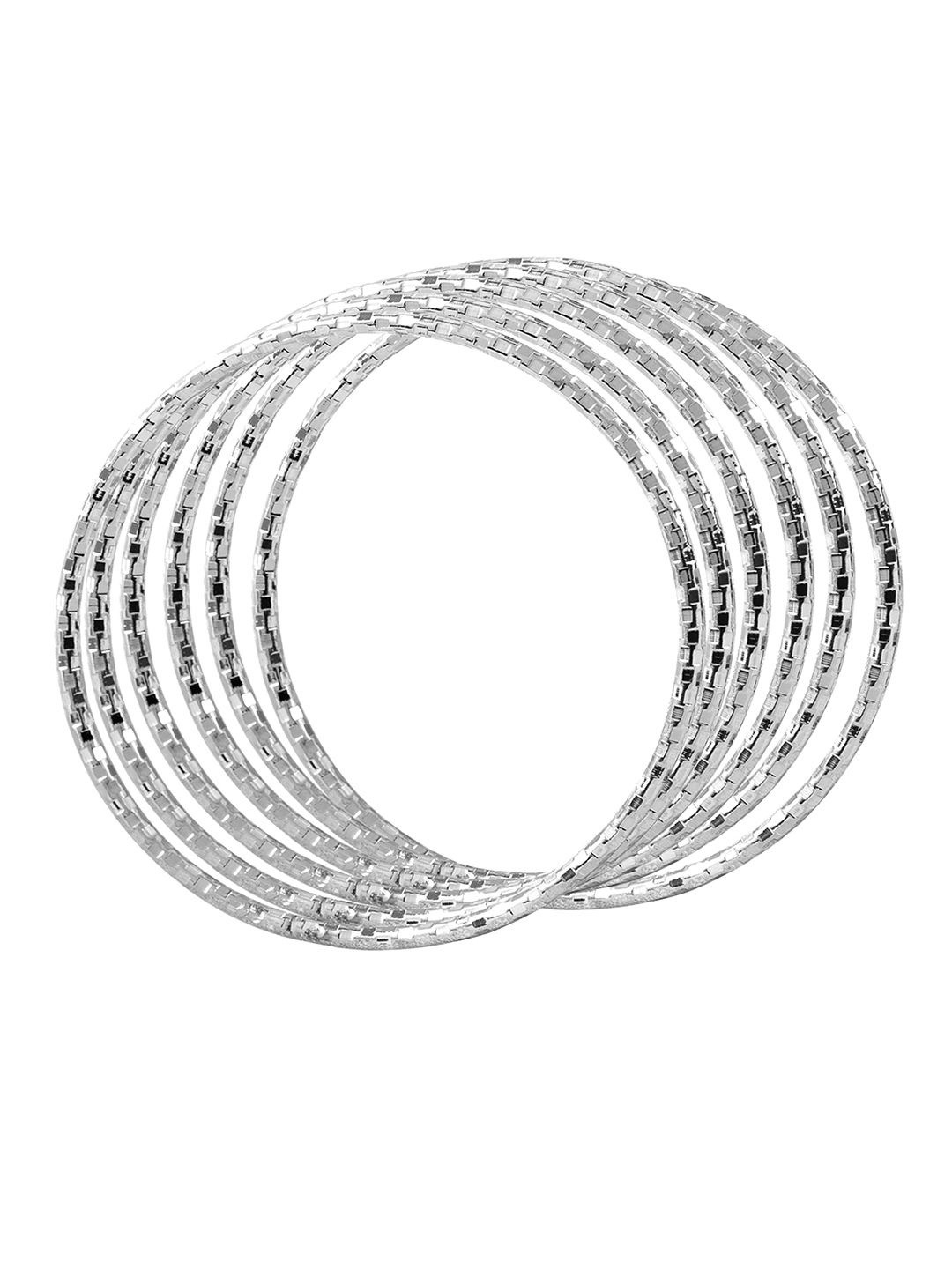 Peora Set Of 6 Silver-Plated Textured Ethnic Bangles
