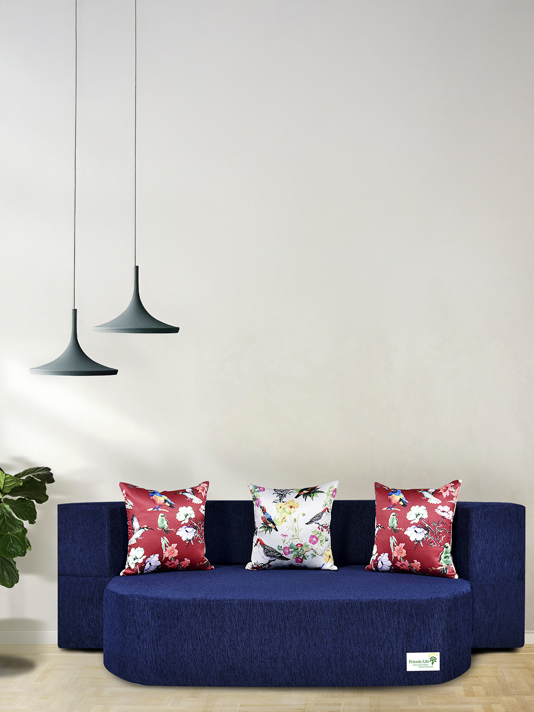 FRIENDS LIFE Blue & White 3 Seater Comfort For All Sofa Cum Bed With 3 Pillows