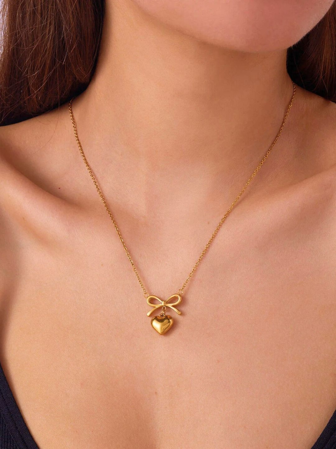 Bauble Cluster Gold-Plated Heart Shaped Pendants with Chains