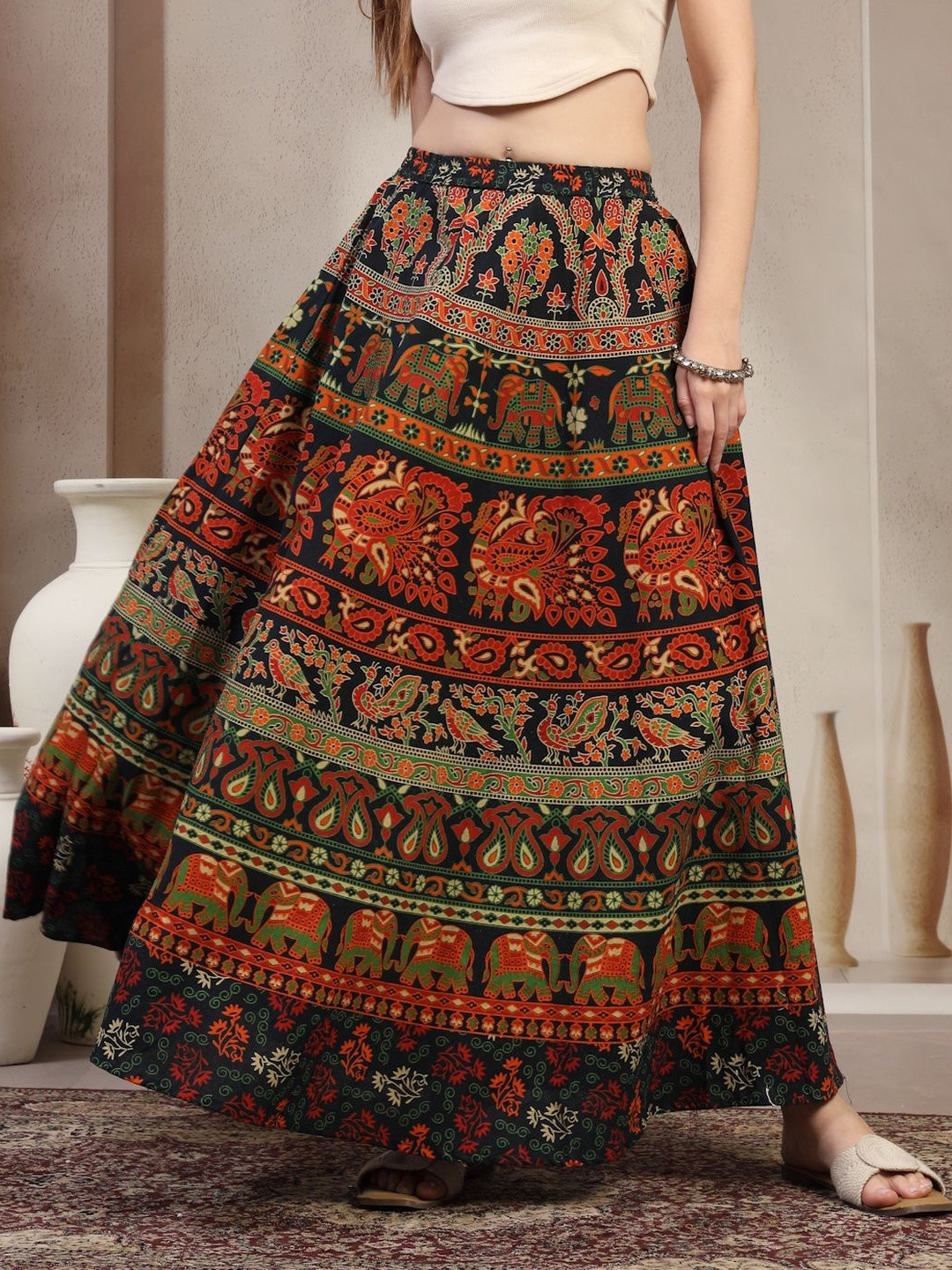SUNEKH Women Self Designed Cotton Flared Maxi Skirts