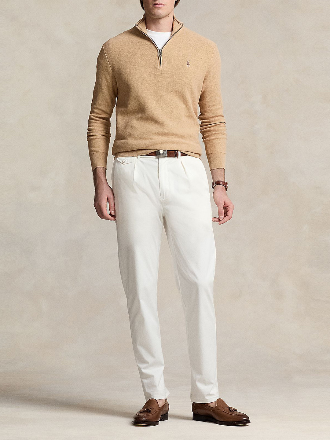 Polo Ralph Lauren Men Mock Collar Rib Quarter-Zip Cotton Pullover