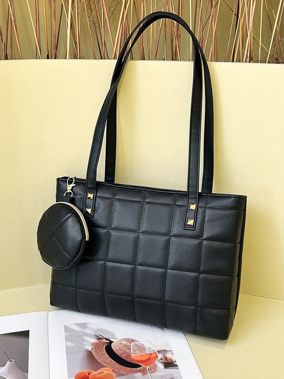 CORSICA Women Solid Shopper Quilted Tote Bag with Pouch