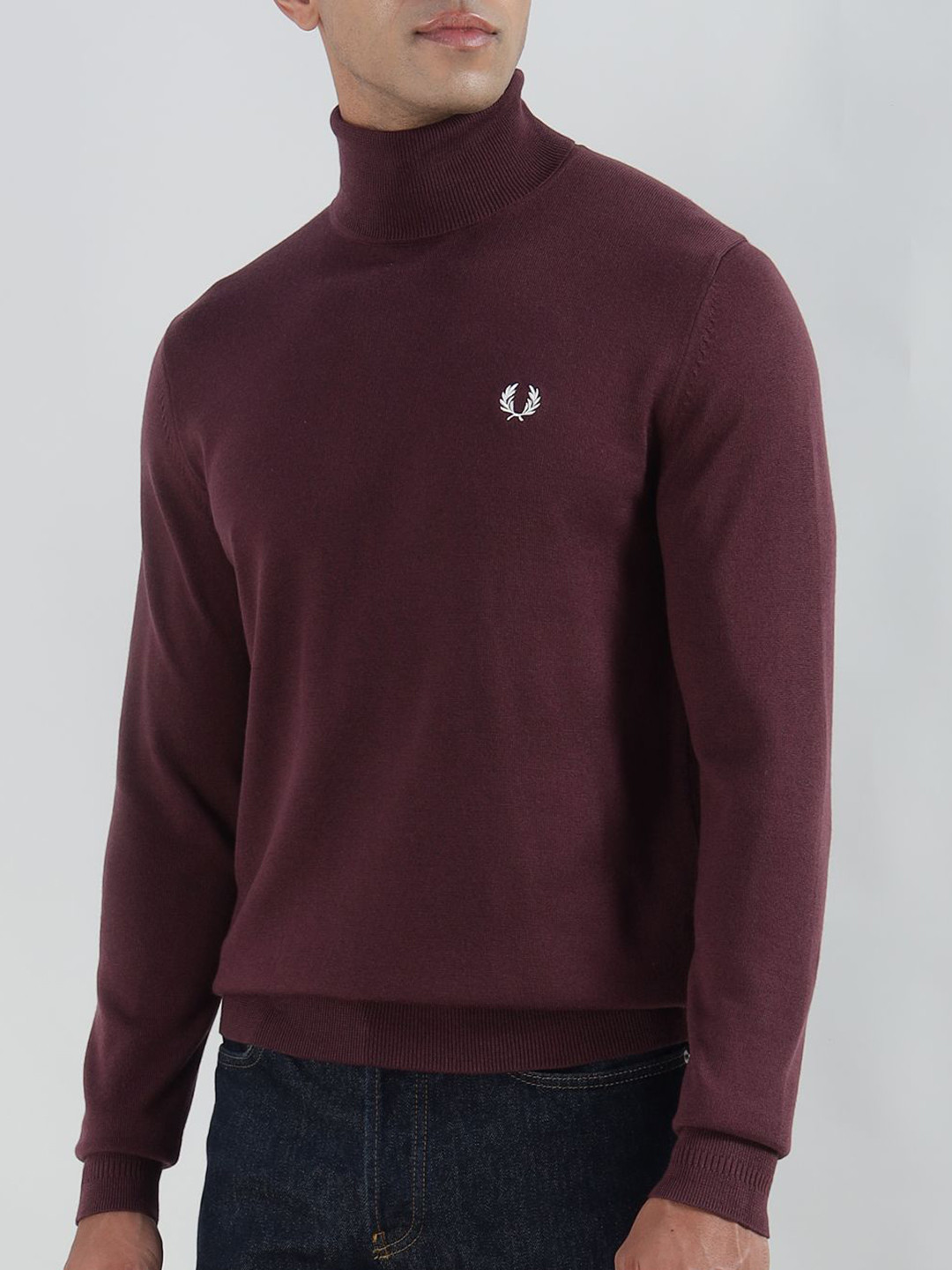 Fred Perry Men Solid High Neck Long Sleeve Pullover Sweater