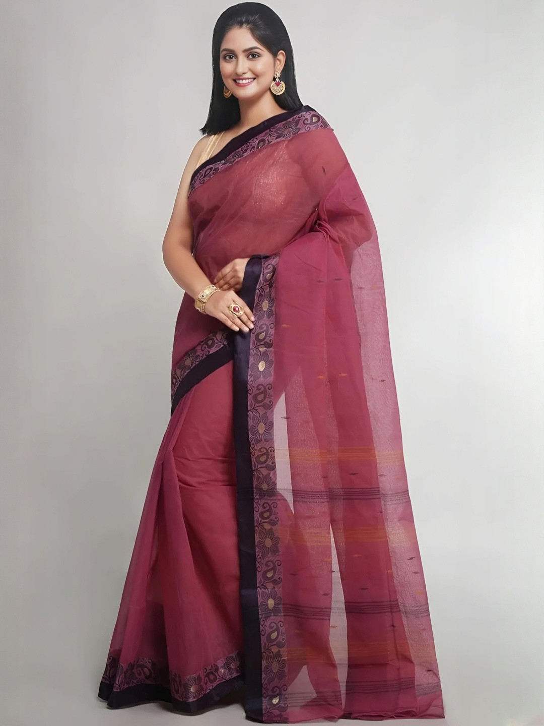SUTAYAN Ethnic Motifs Pure Cotton Handloom Taant Saree