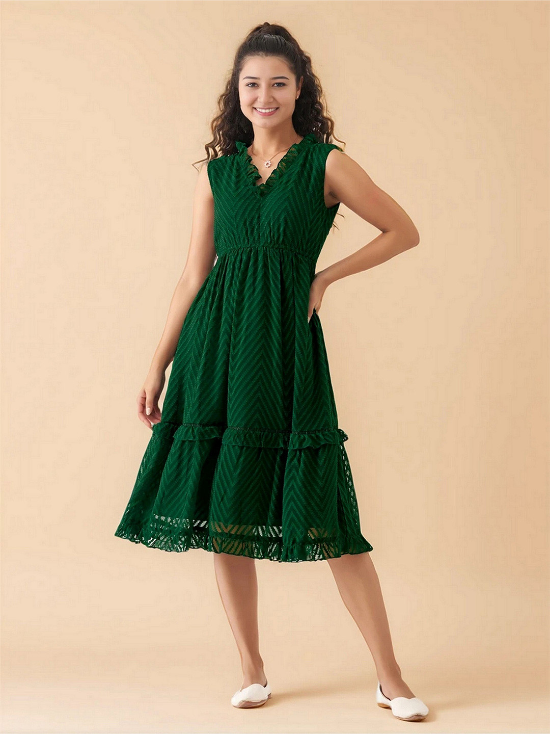 all about you Ruffled Crepe Fit & Flare Midi Dress