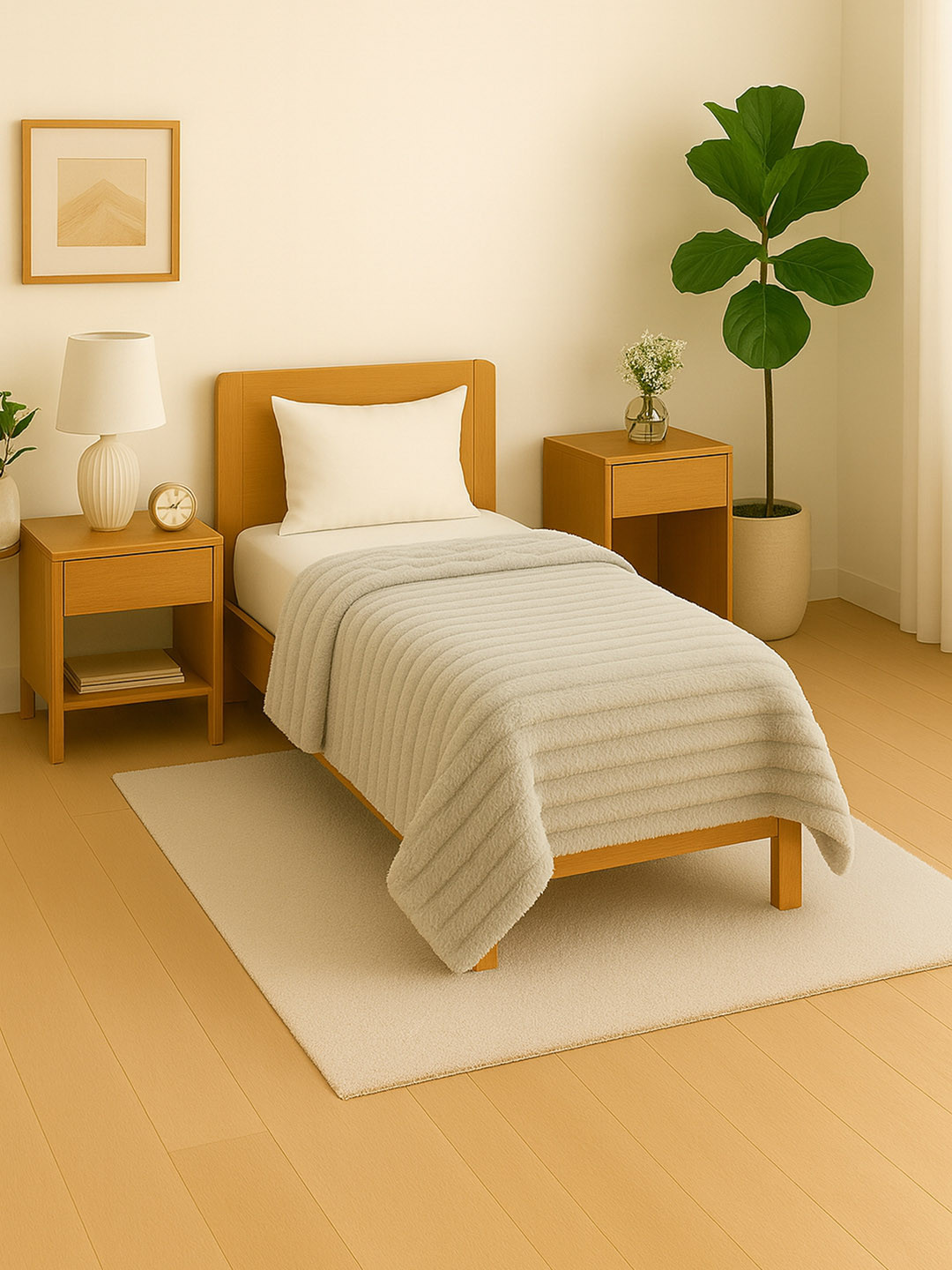 Cortina 350 GSM Mild Winter Striped Single Blanket Light Grey