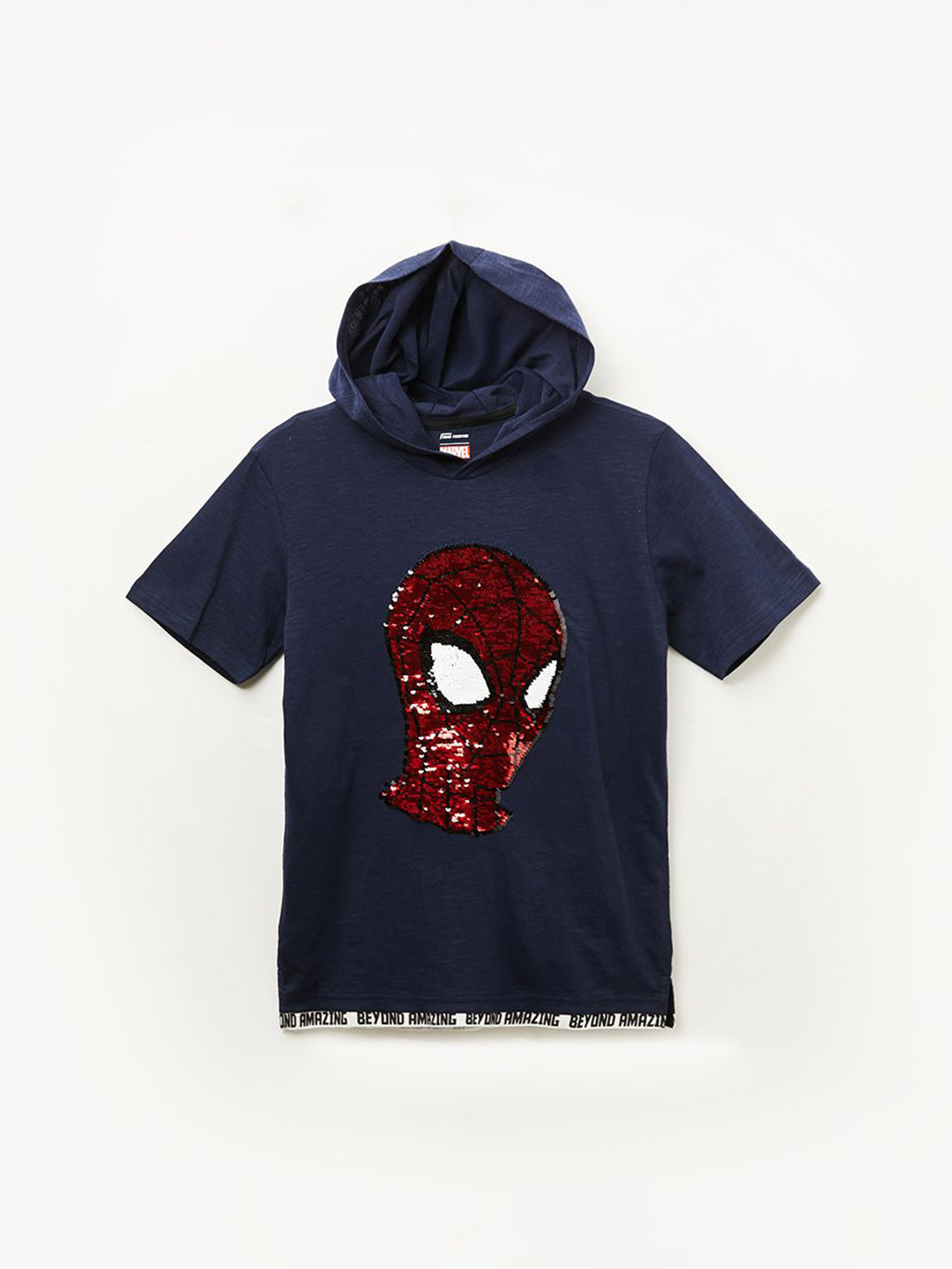 Fame Forever by Lifestyle Boys Spider Man Sequined Hooded Cotton Regular Fit T-shirt