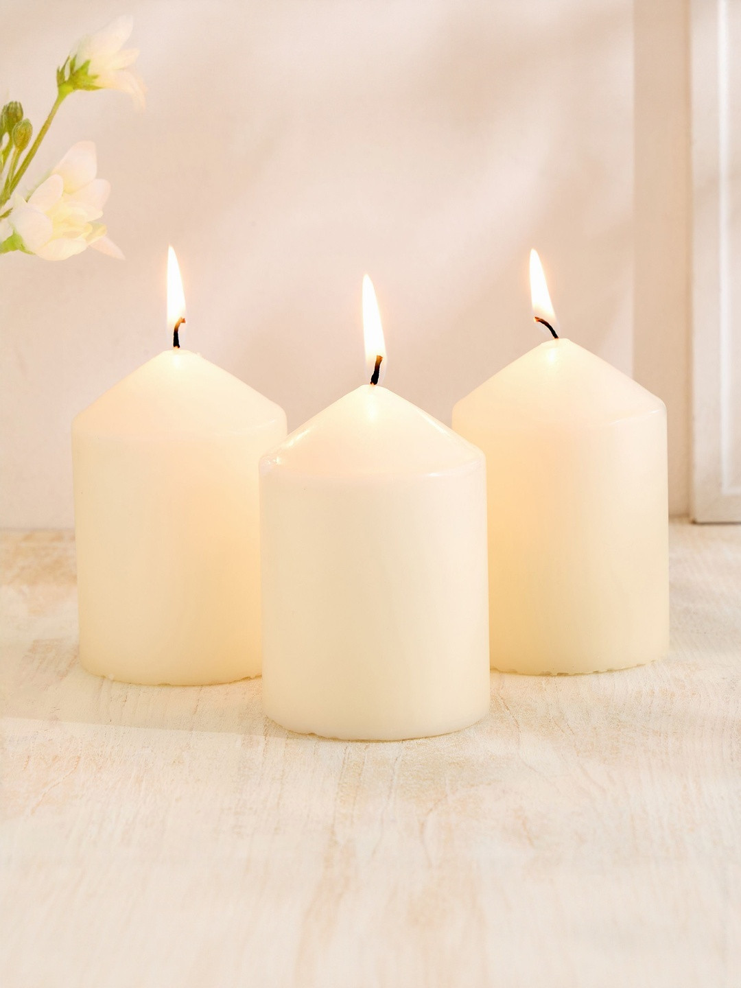 Home Centre Off White Set of 3 Unscented Pillar Candles