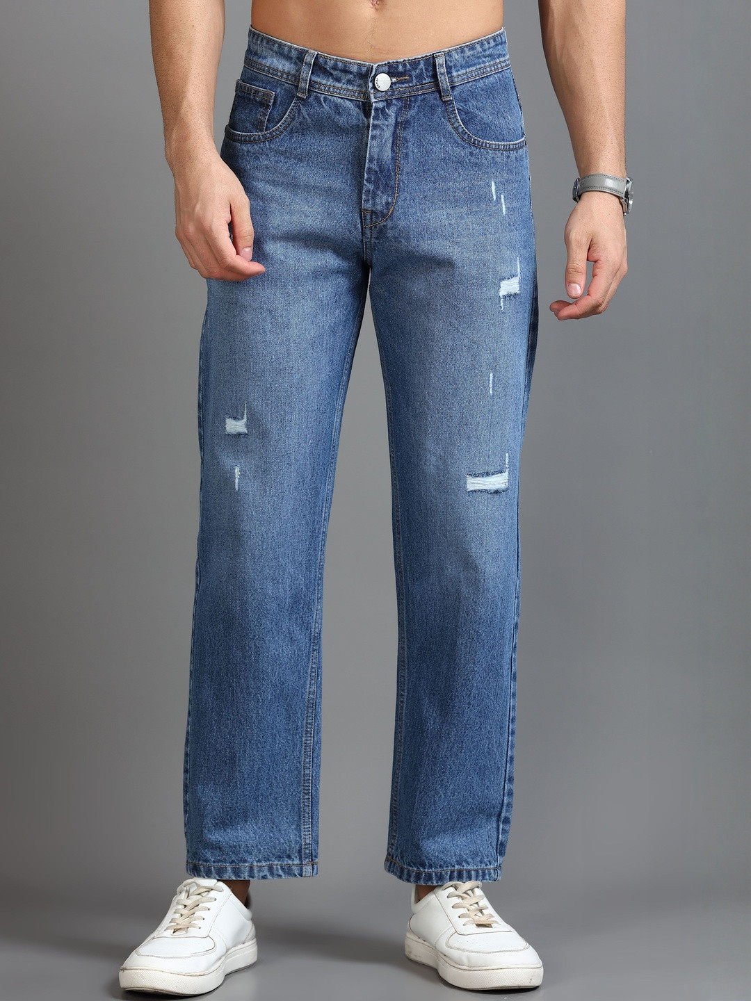 Kolor Fusion Men Loose Mid-Rise Mildly Distressed Light Fade Cotton Baggy Fit Jeans