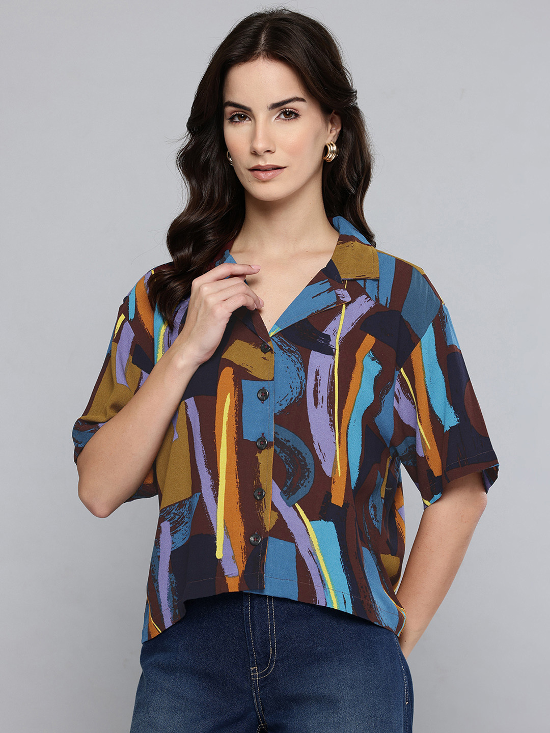 SCOUP Geometric Print Shirt Style Top