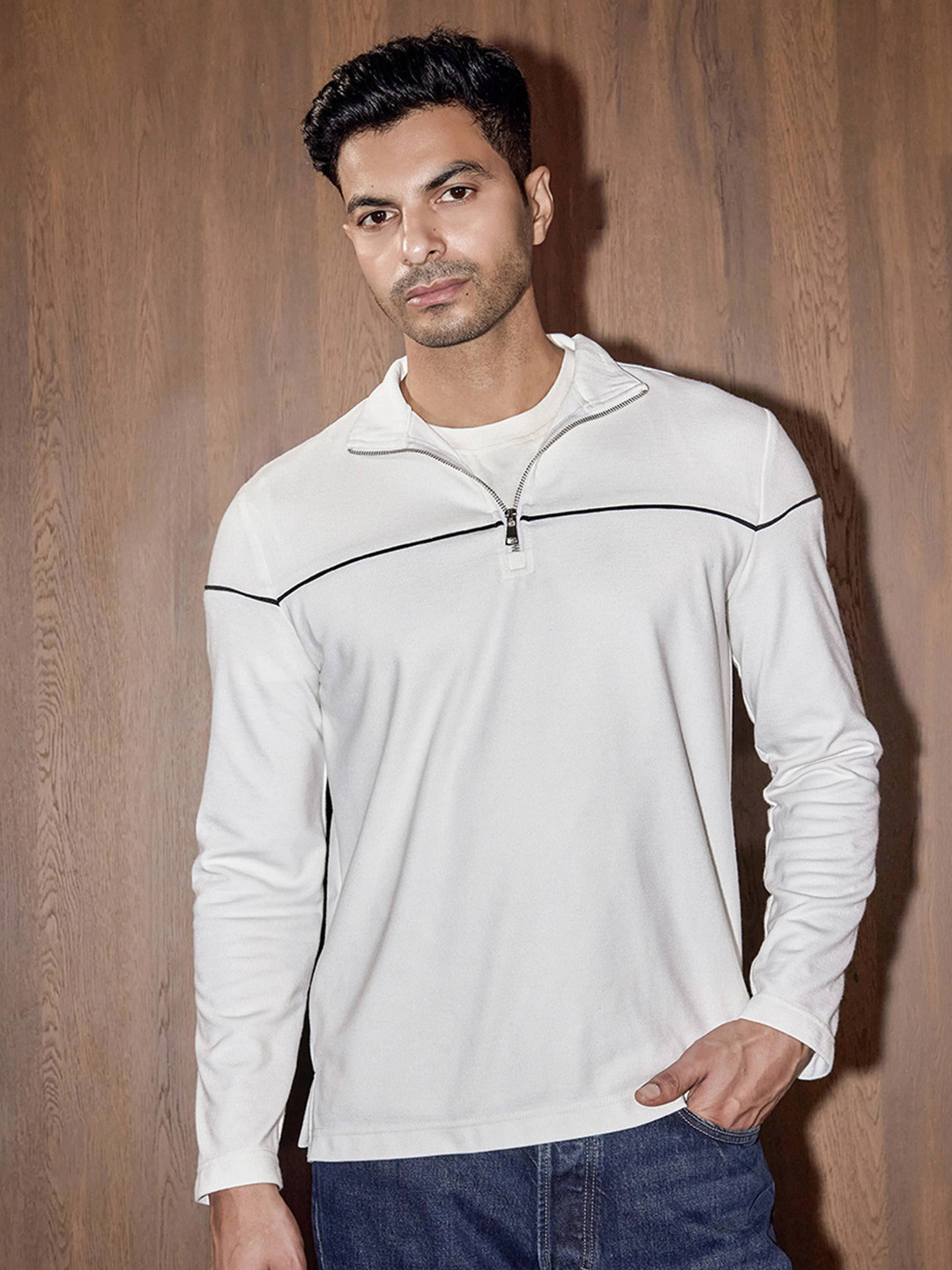 COVE AND LANE Men Shirt Collar Half Zipper Pullover