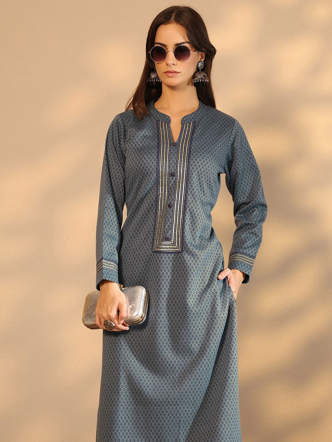 Libas Ethnic Motifs Woven Design Woollen Straight Kurta