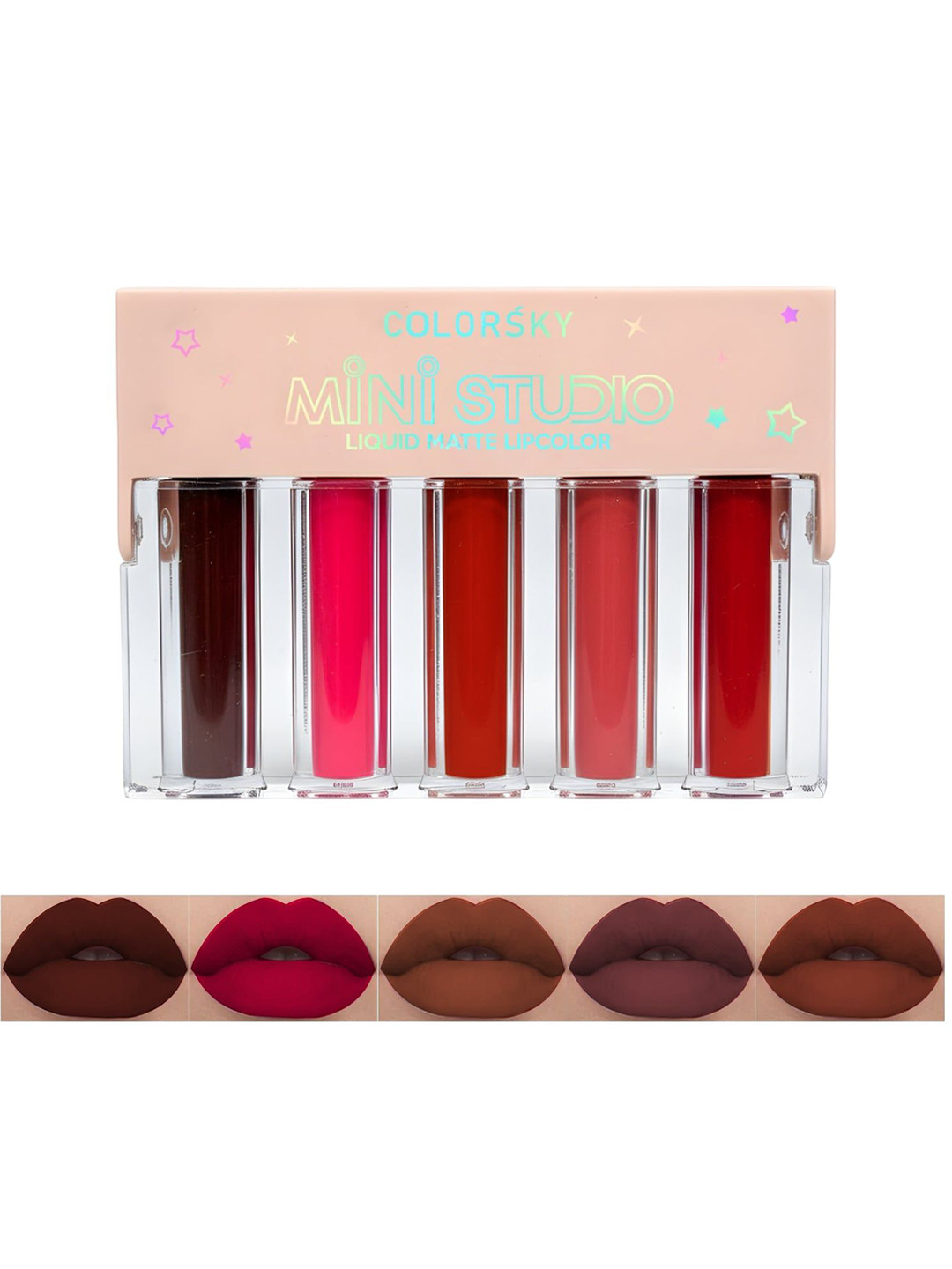 COLORSKY Set Of 5 Mini Studio Long Lasting Non Transfer Liquid Lipstick - 2.5 ml Each