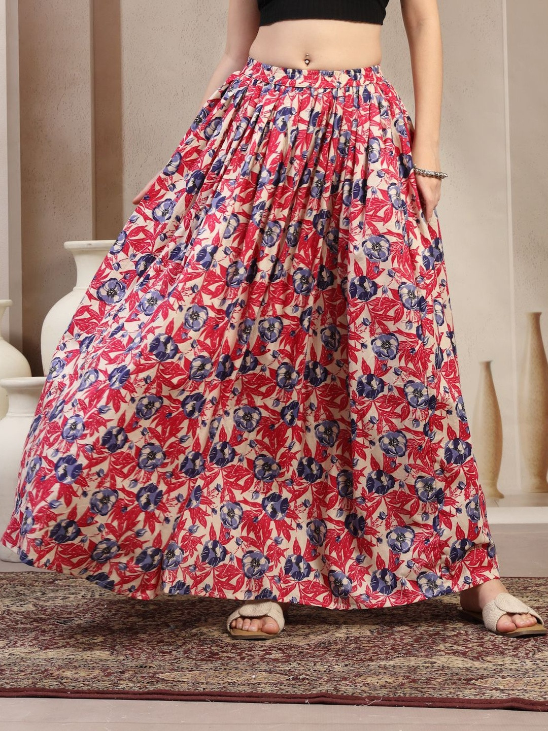 SUNEKH Self Designed Cotton Flared Maxi Skirts