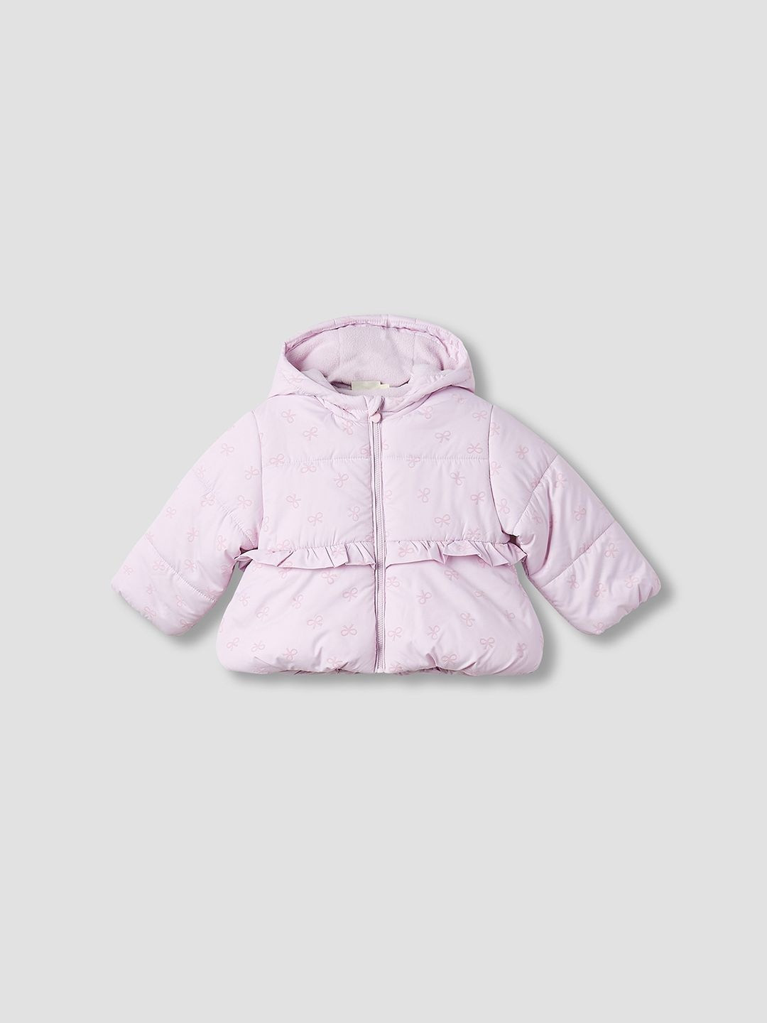 Juniors by Babyshop Girls Bow Print Hooded Long Sleeves Heavy Lightweight Puffer Jacket