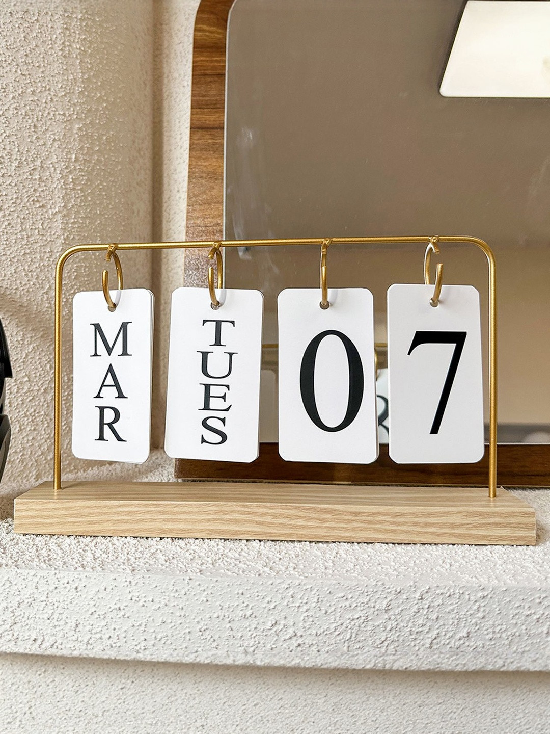 Spiaty White & Gold-Toned Sleek Design Wooden Flip Calendar