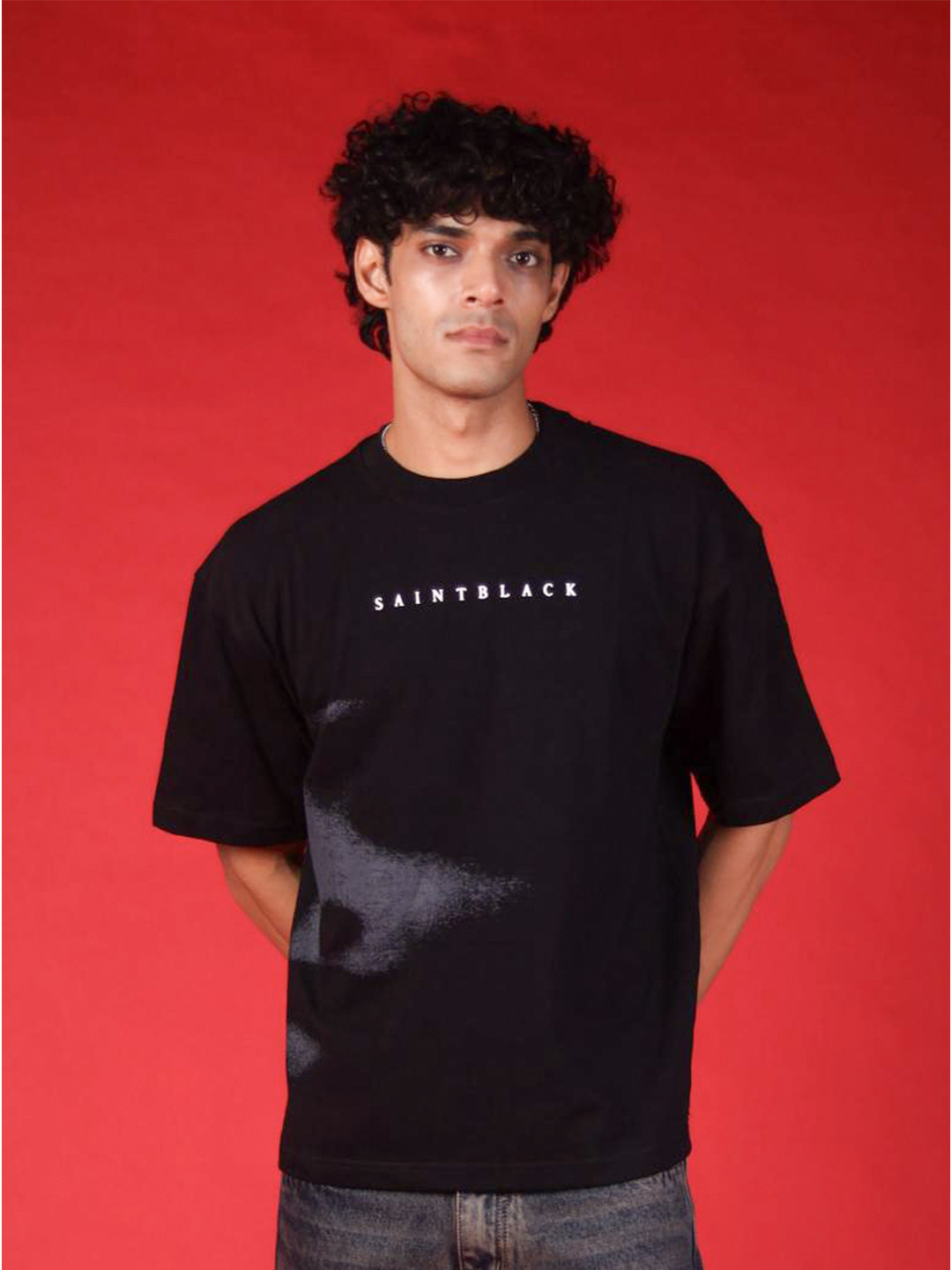 SAINTBLACK Men Minimal Streetwear Oversized Printed T-shirt