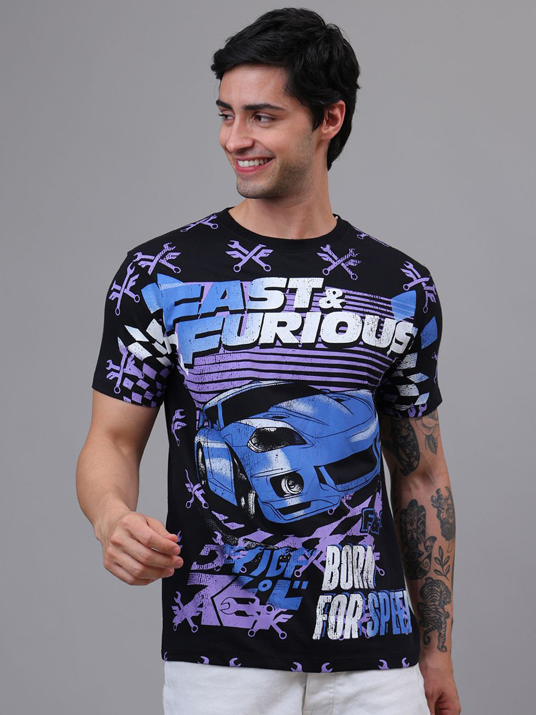 Free Authority Fast & Furious Printed Round Neck Pure Cotton Regular Fit T-Shirt