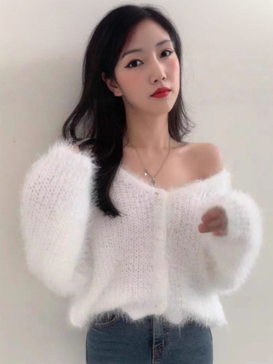 StyleCast Women Open Knit Off-Shoulder Fuzzy Cardigan