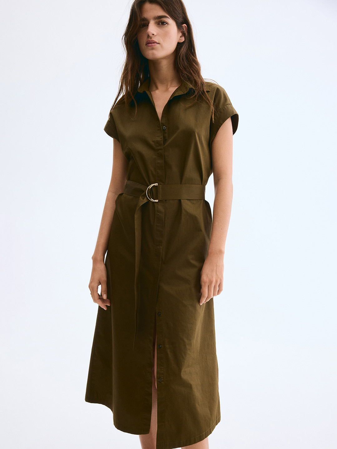 H&M Belted Poplin Shirt Dress