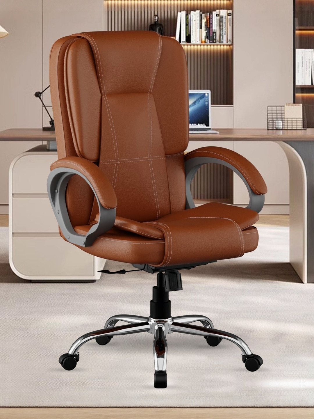 FUGO Tan & Grey High Back Study Arm Chair