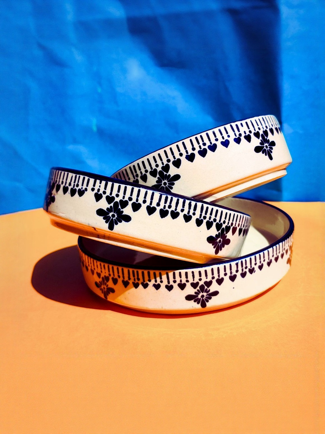 TheYUGO Unisex 3 Pieces Ethnic Motifs Printed Tiny Heart Cereal Serving Bowls