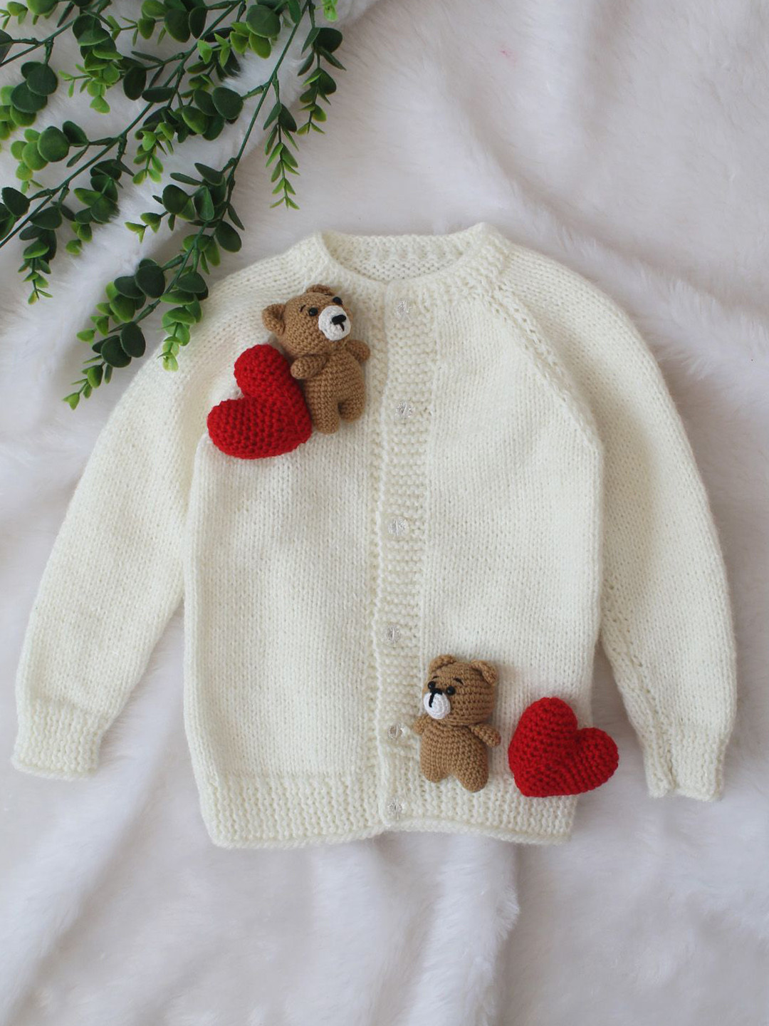 Woonie Kids Bear and Heart Acrylic Applique Detail Cardigan