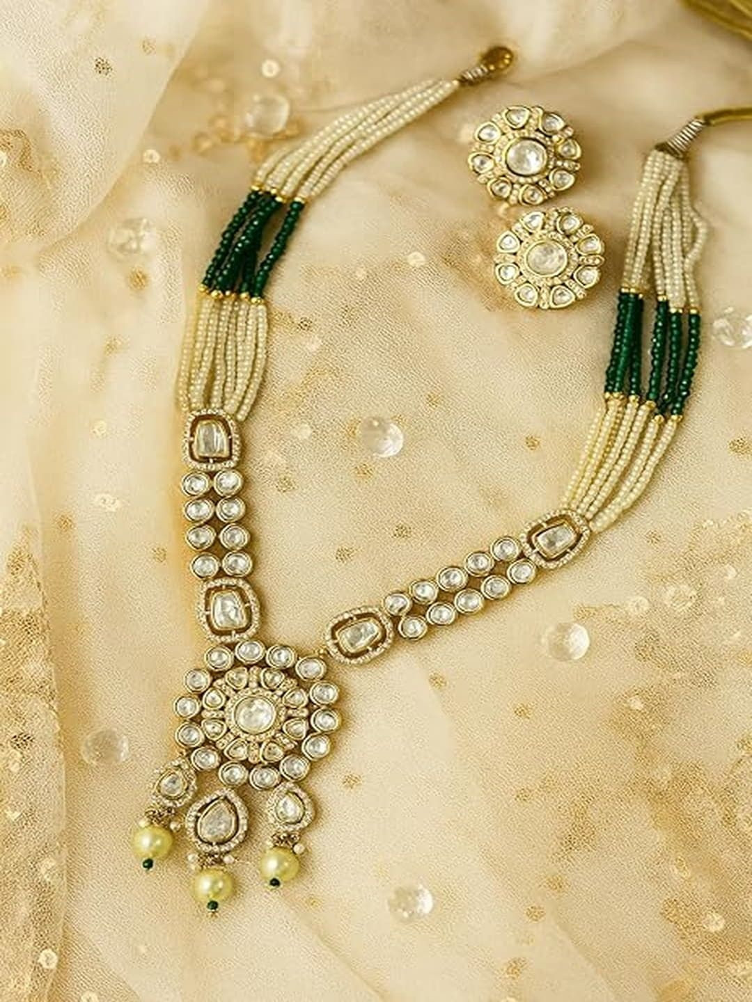 Mivanaa Women Gold-Plated Kundan Stone-Studded Jewellery Set