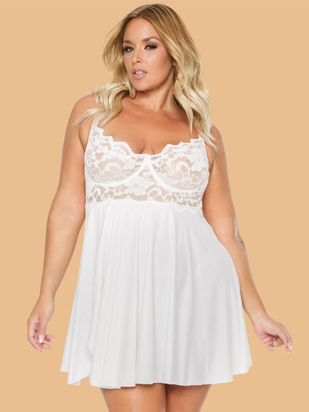 ZERJAMA Women Plus Size Side Open Baby Doll with Briefs