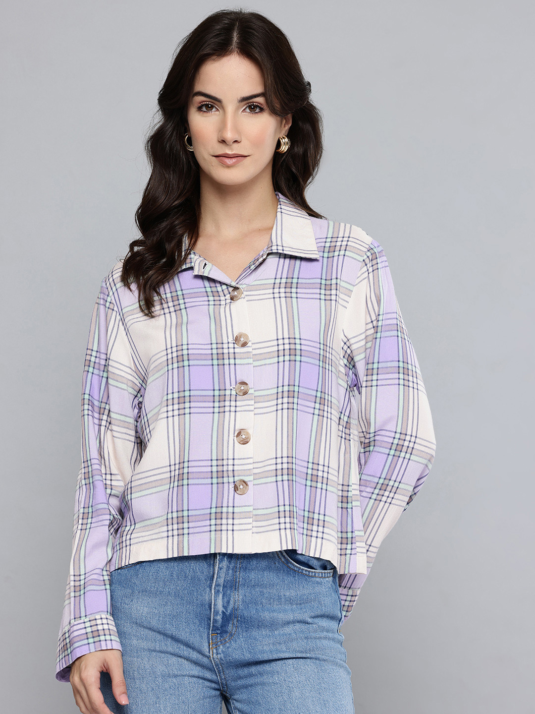 SCOUP Checked Shirt Style Top
