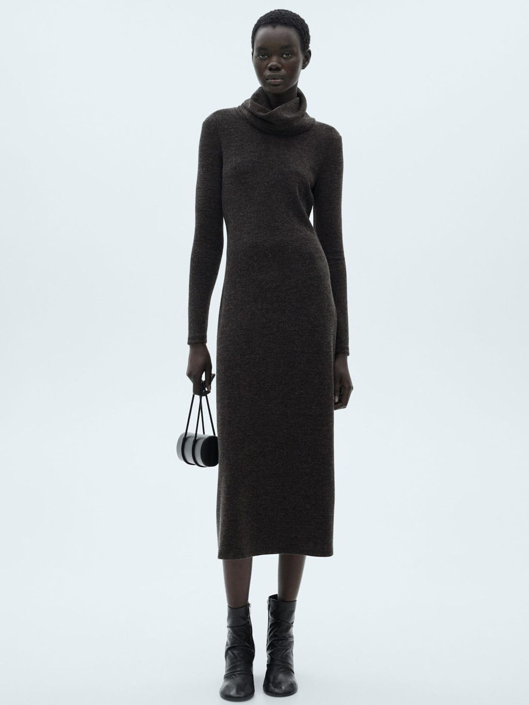 MANGO Knitted Cowl Neck Jumper Midi Dress