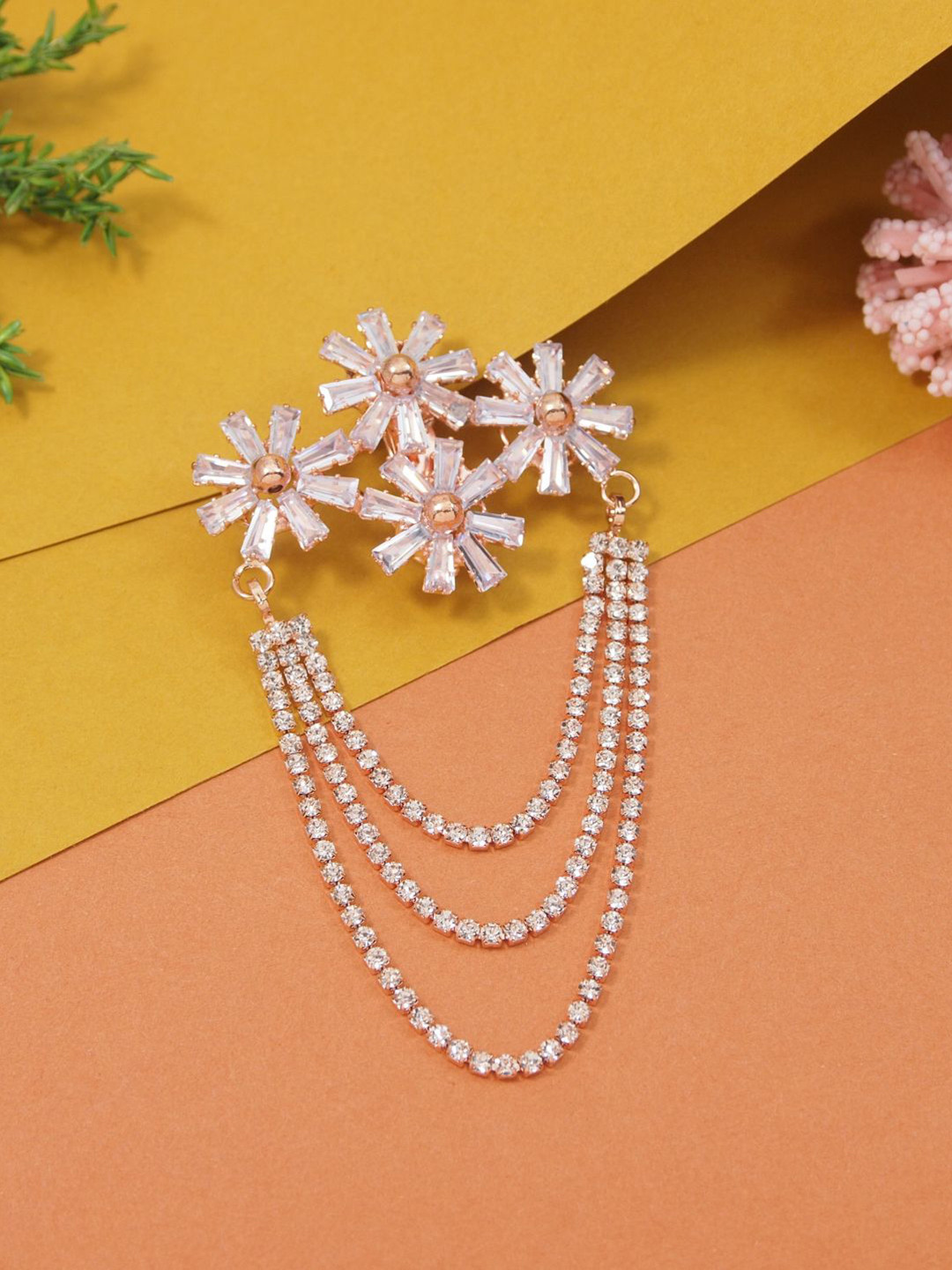 I Jewels Rose Gold Plated AD Studded Pin Brooch